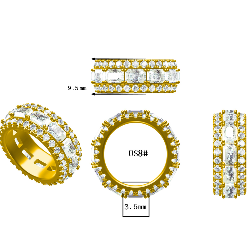 4.13Ctw Gemstone Radiant Cutting Triple Row Band
