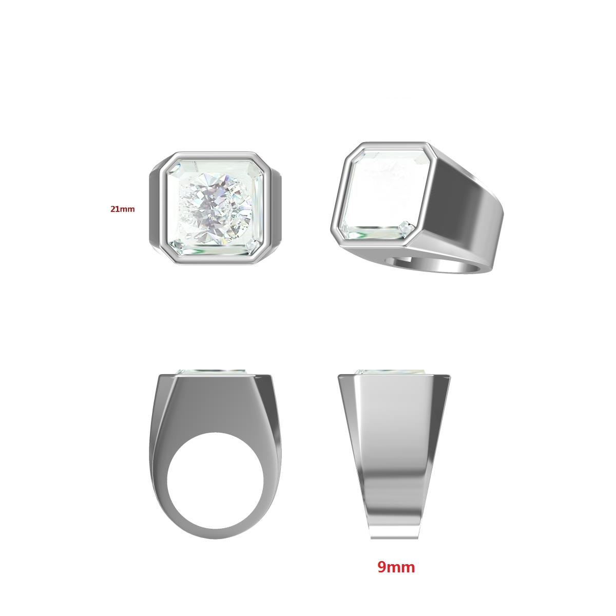 12ct Asscher Cut Bezel Set Minimalist White Gemstone Men's Ring