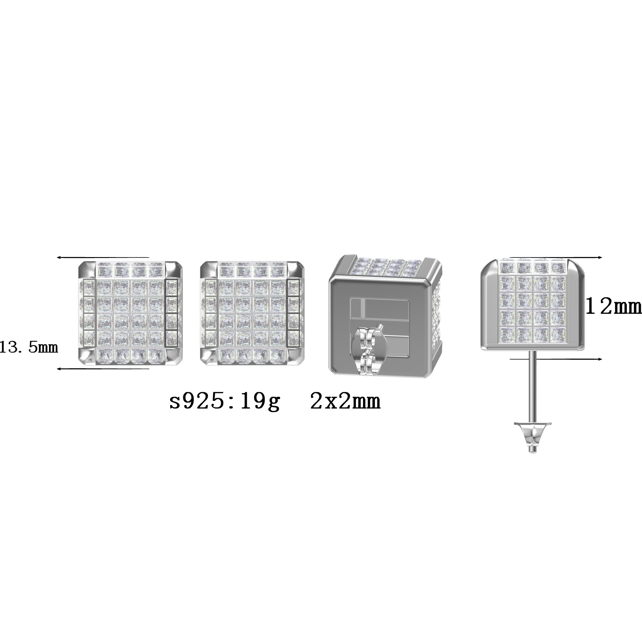 2.0ctw princess cut gemstone earrings