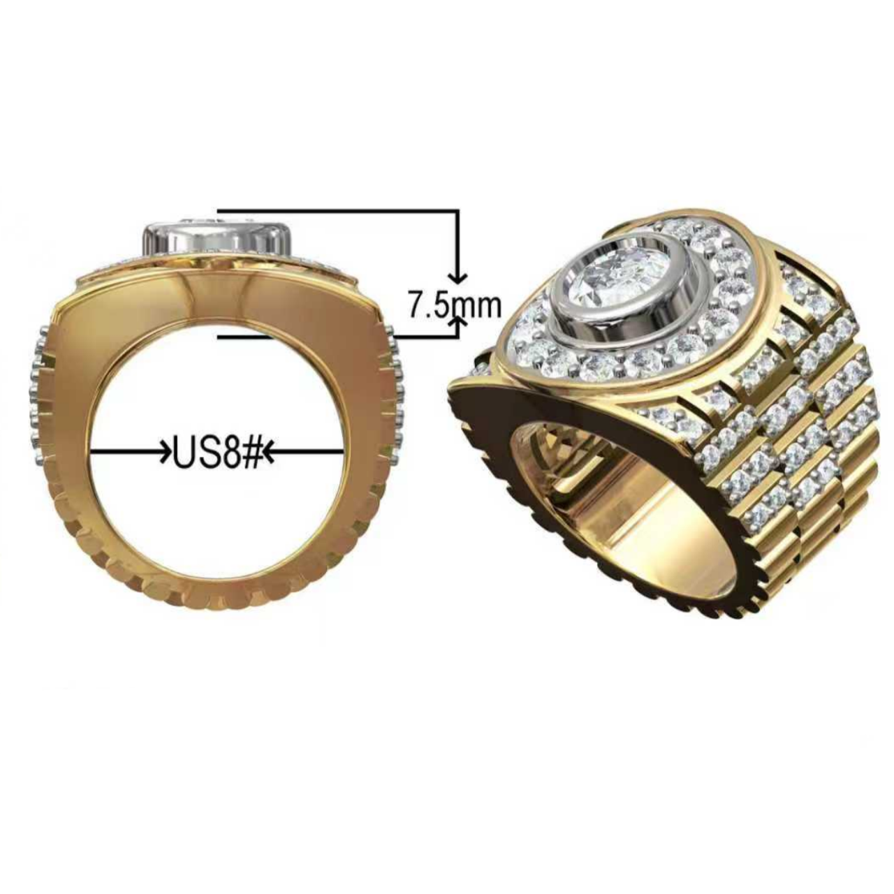 4.2ctw Two-Tone Gold-Plated Men's Ring
