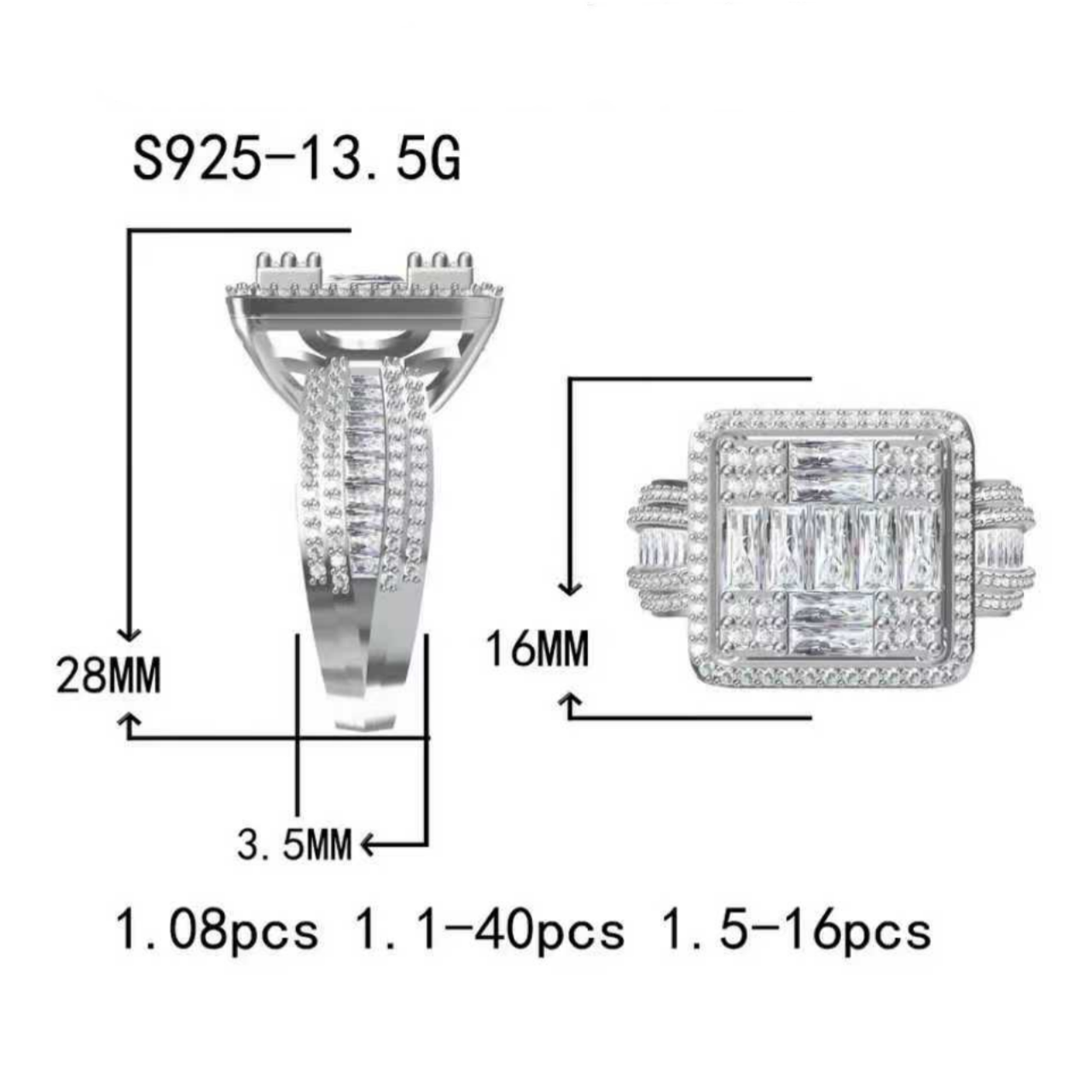 6 ctw Baguette Cut White Gemstone Full Set Ring