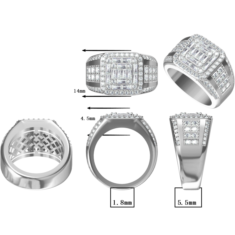Exquisite 2 ctw Round & Baguette Cut White Gemstone Mosaic Patchwork Mens Ring