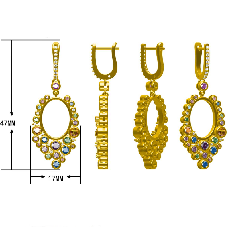 Colorful gemstone pendant earrings