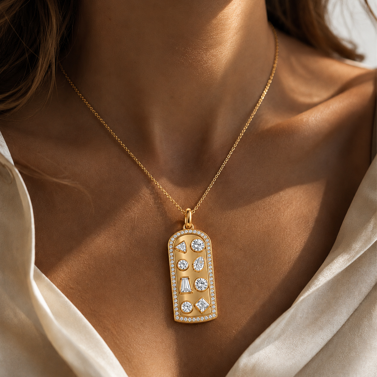 2.6 Carat Geometric-Inspired Multi-Cut White Zircon Pendant Necklace-novajew