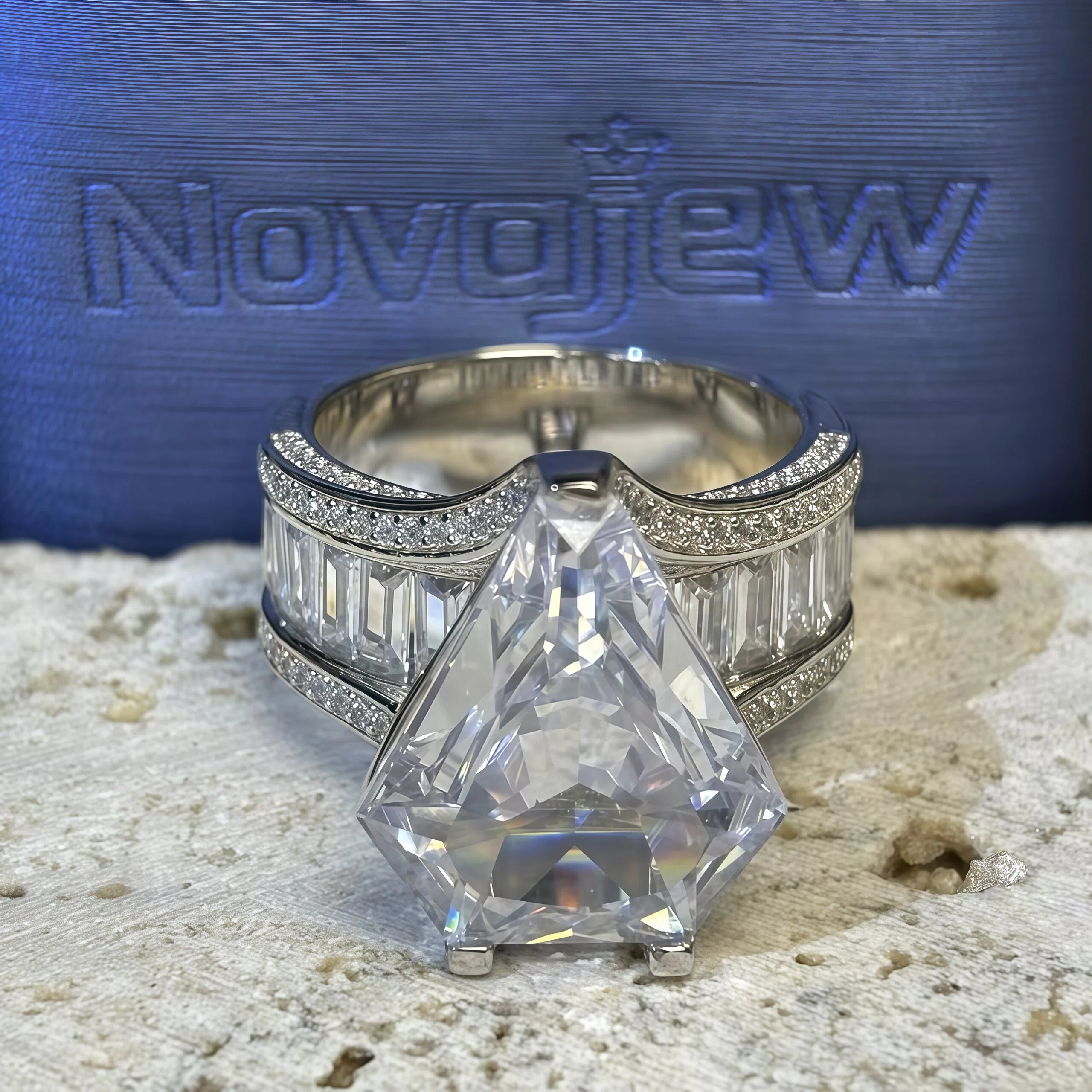 Shield Shape Gemstone Ring and Earrings for Men