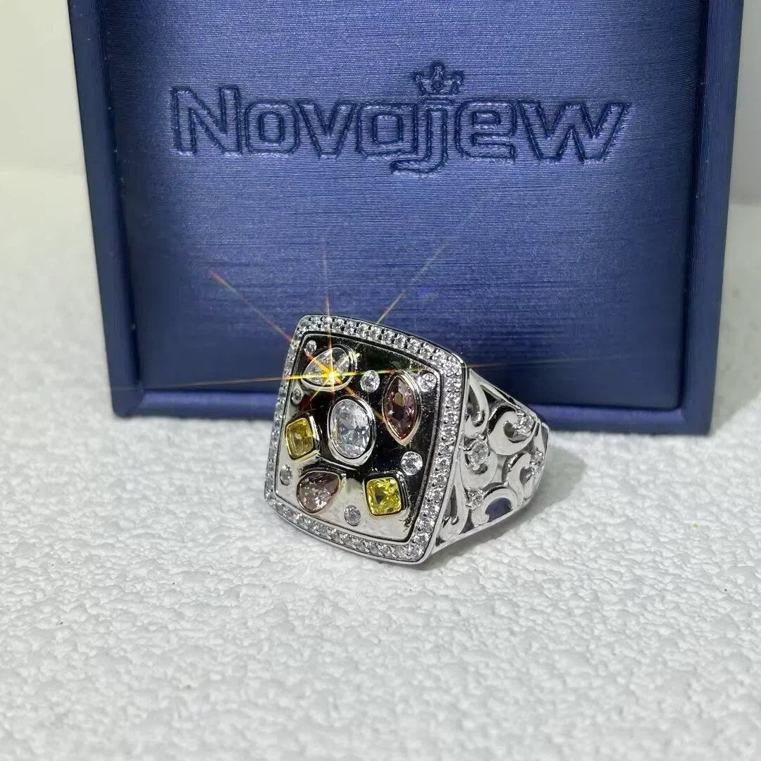 2.5 CTW  Multi-colour Cubic Zirconia Vintage 925 Sterling Silver Ring-NOVAJEW