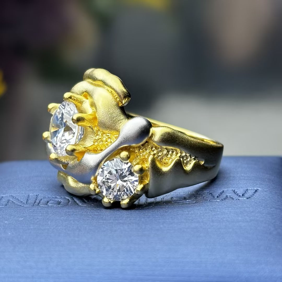 2.0Ctw Round Cut Gemstone Irregular Art Ring