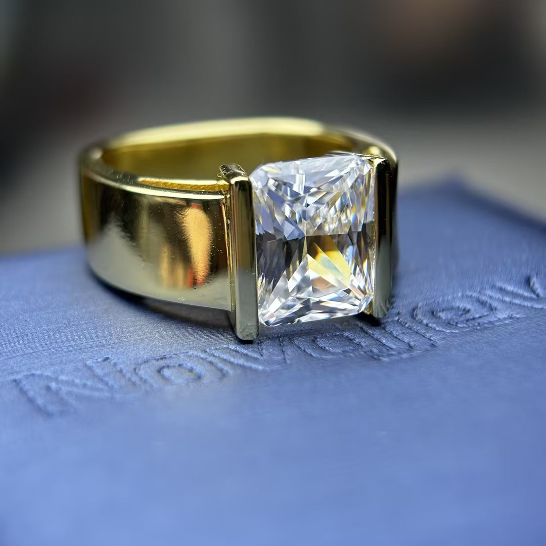 Simple 5 ct Princess Cut White Gemstone Ring for Men and Women