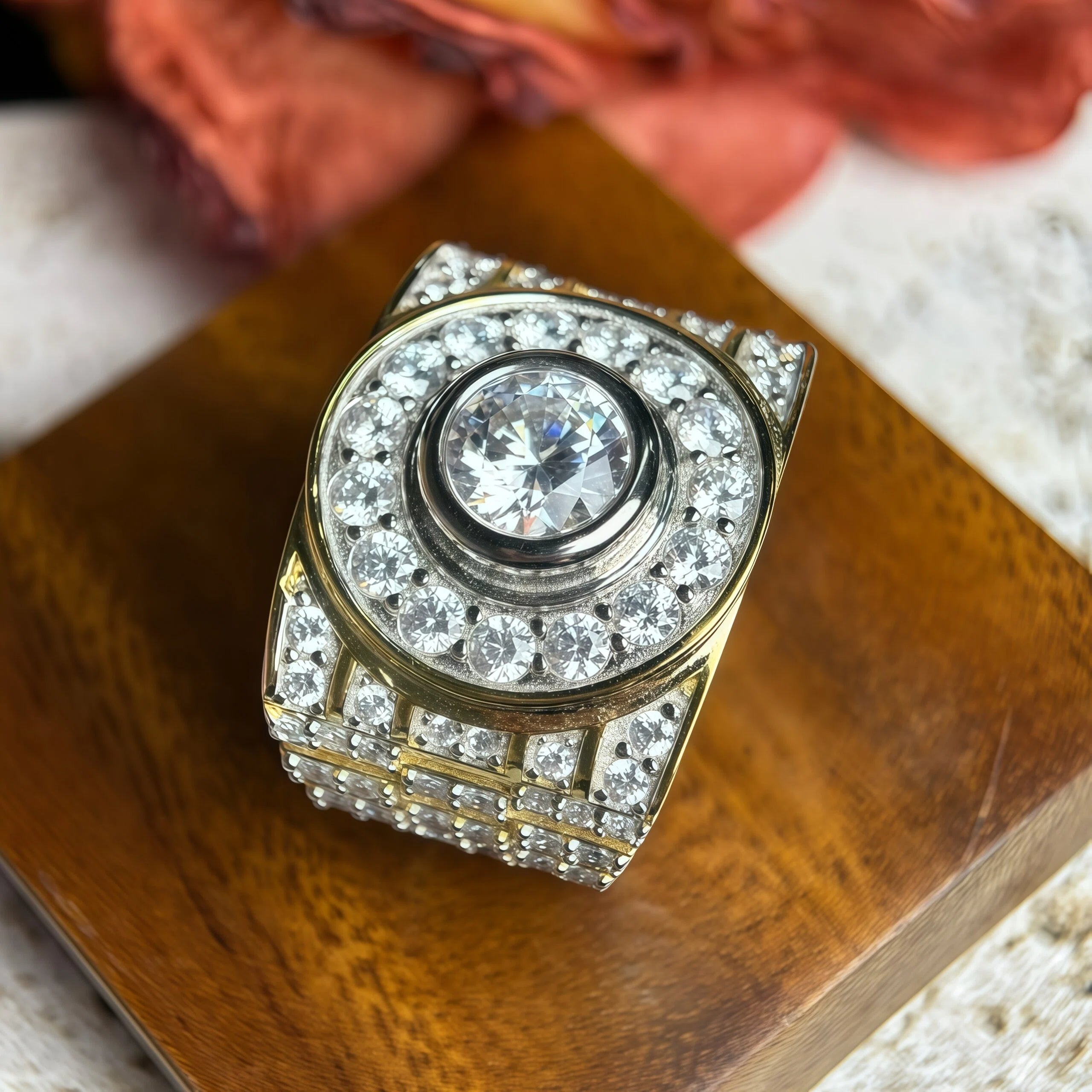 4.2ctw Two-Tone Gold-Plated Men's Ring