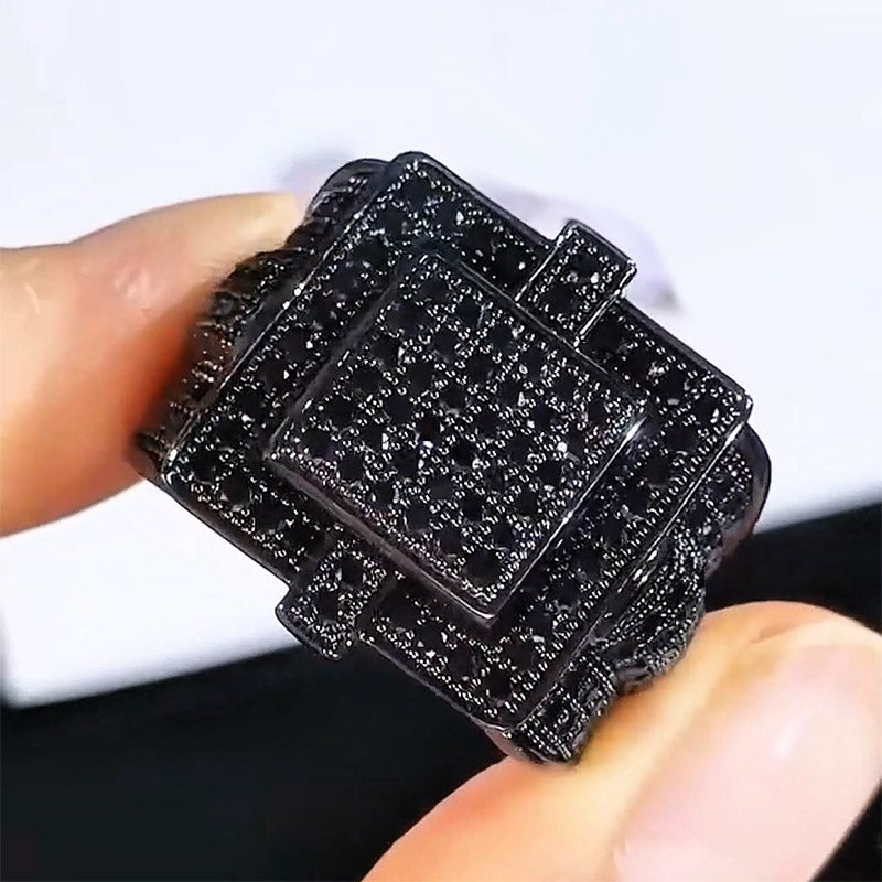 2.2Ctw Large black spinel square ring
