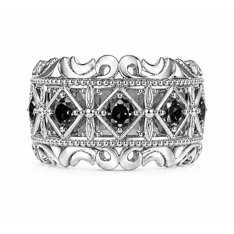 1.9CTW Round Cut Black Vintage 925 Sterling Silver Mesh Ring-novajew
