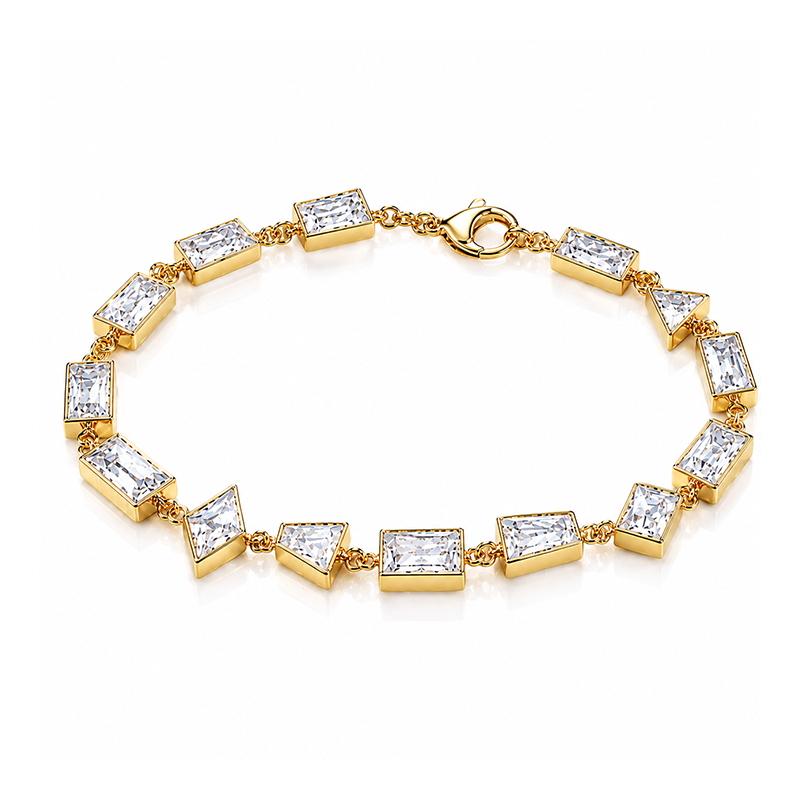 7ctw Baguette Cut Clear White Cubic Zirconia Minimalist Gold Plated 925 Sterling Silver Bracelet