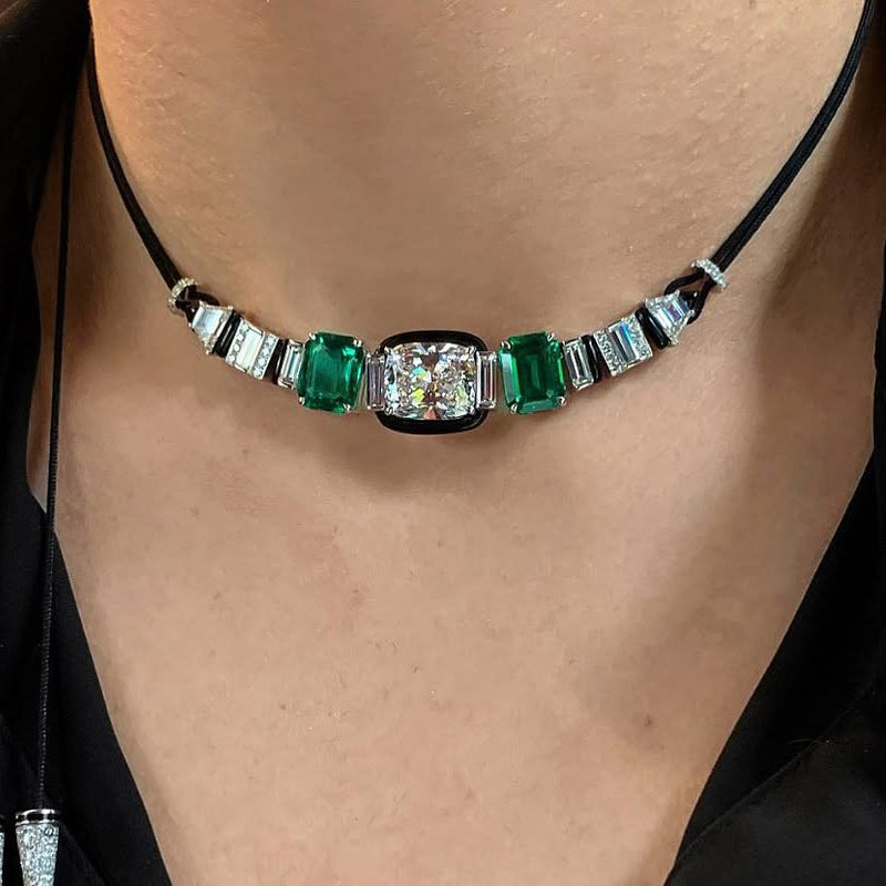 8Ctw New Cushion and Emerald Necklace