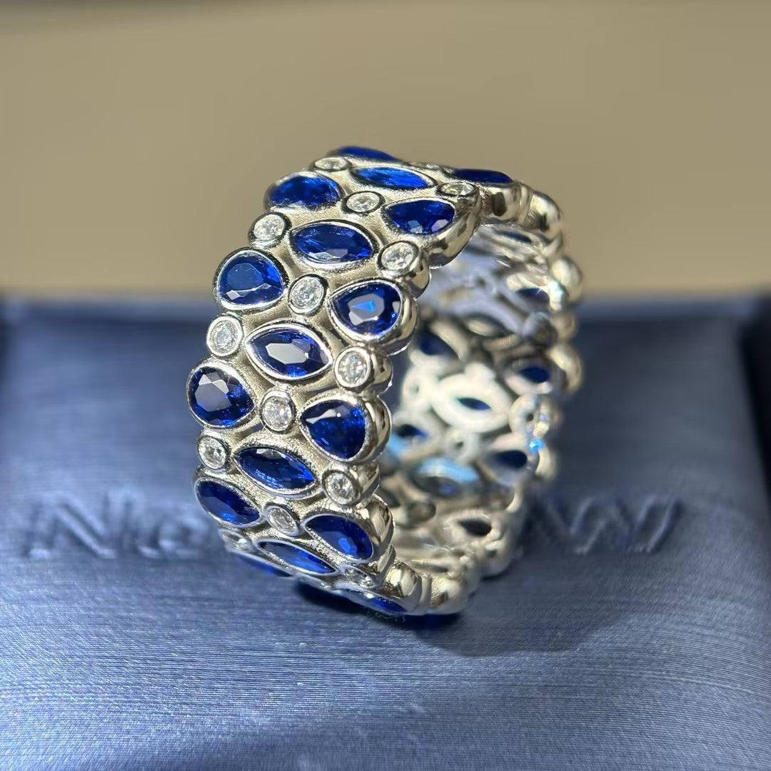 3.5ctw Pear-Shaped Marquise-Cut Blue Gemstone Mesh Band