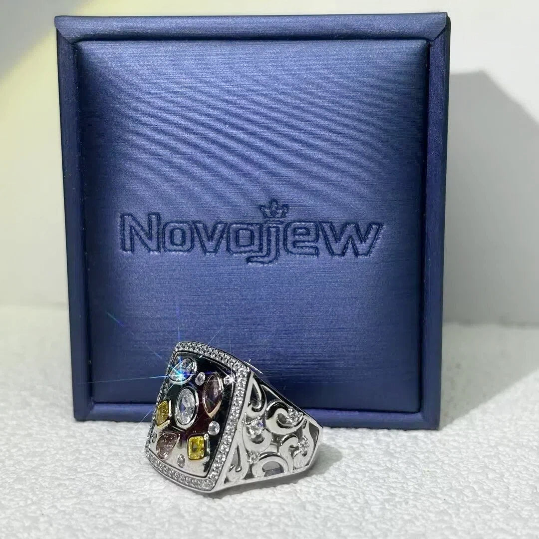 2.5 CTW  Multi-colour Cubic Zirconia Vintage 925 Sterling Silver Ring-NOVAJEW