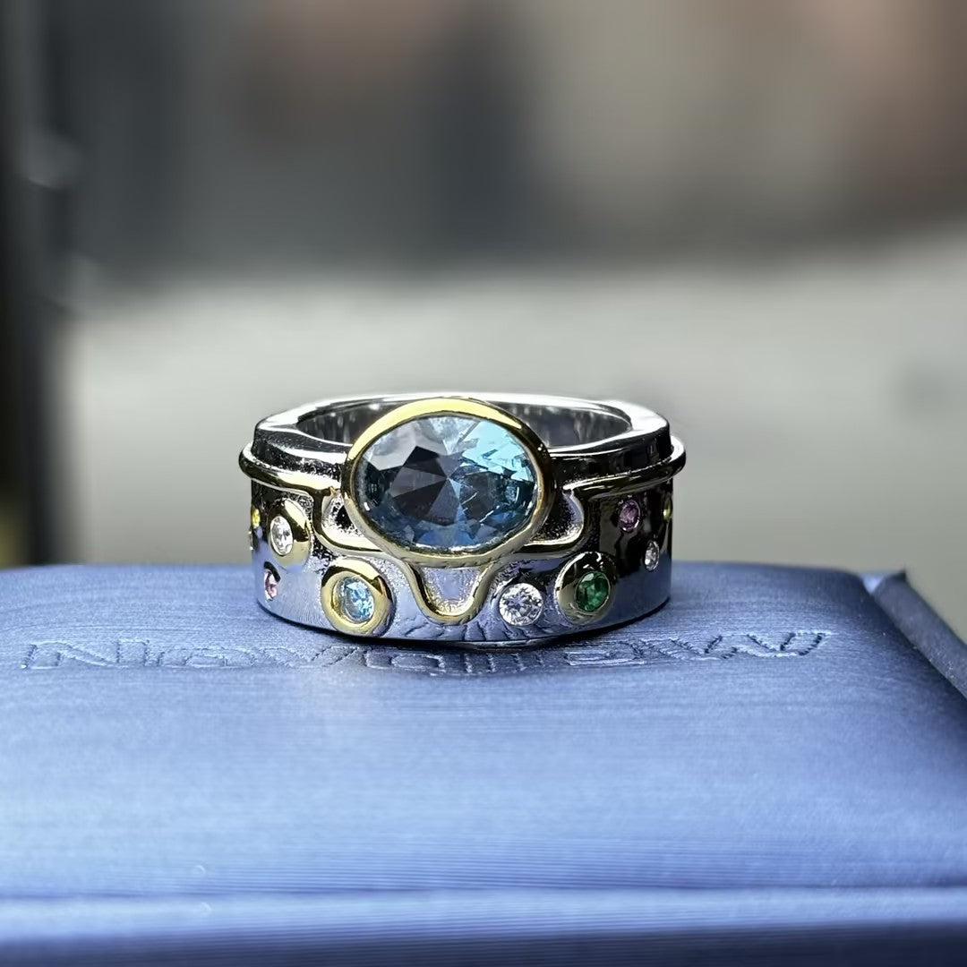 3.0Ctw Oval Aquamarine Wave Pattern Engagement Ring