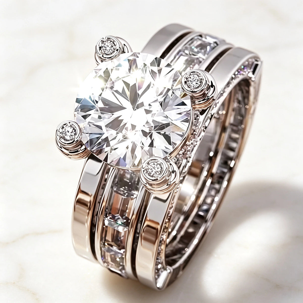 3 CTW Round Cut White Cubic Zirconia Modern 925 Sterling Silver Engagement Wedding Ring-NOVAJEW
