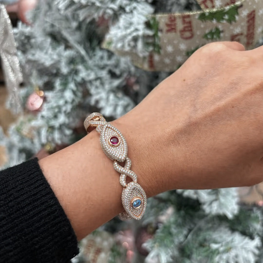 8.9ctw Evil Eye Colored Gemstone Bracelet