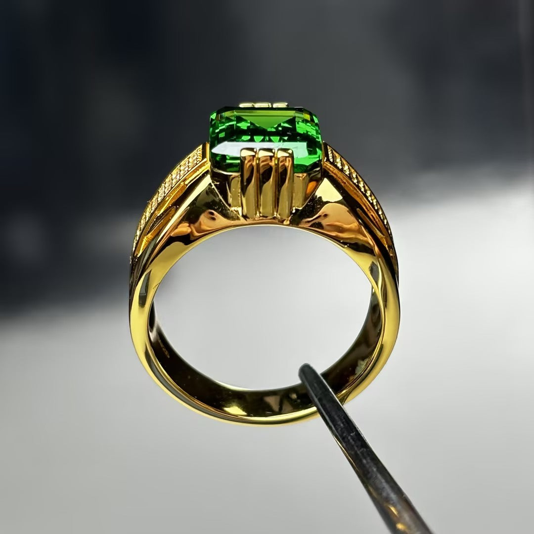 Custom Men's Gold Ring with 8-Carat Emerald
