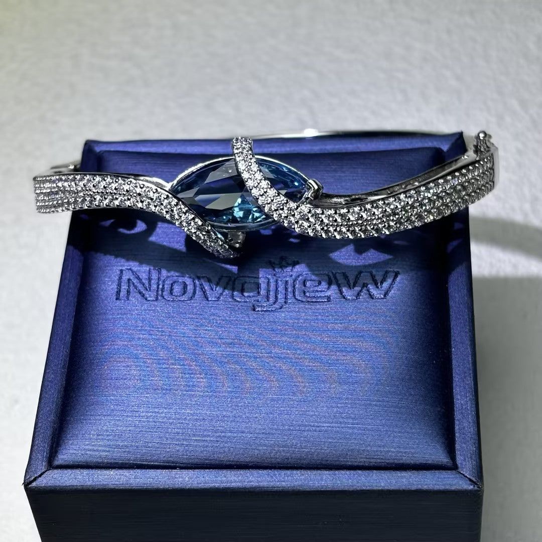 6.5Ctw Blue Marquise Gemstone Wrapped Bangle
