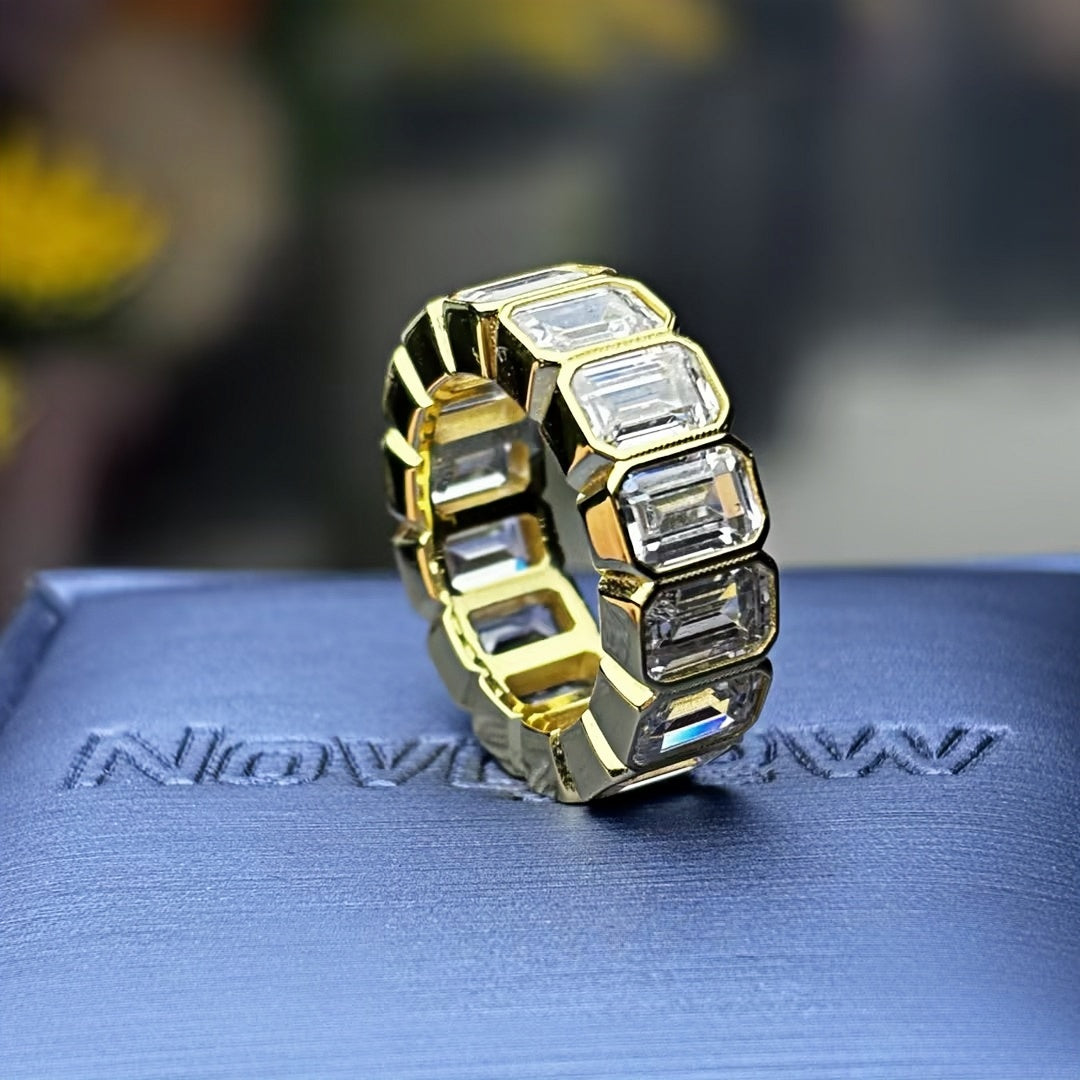 10.4ctw Emerald Cut Gold Eternity Row Ring