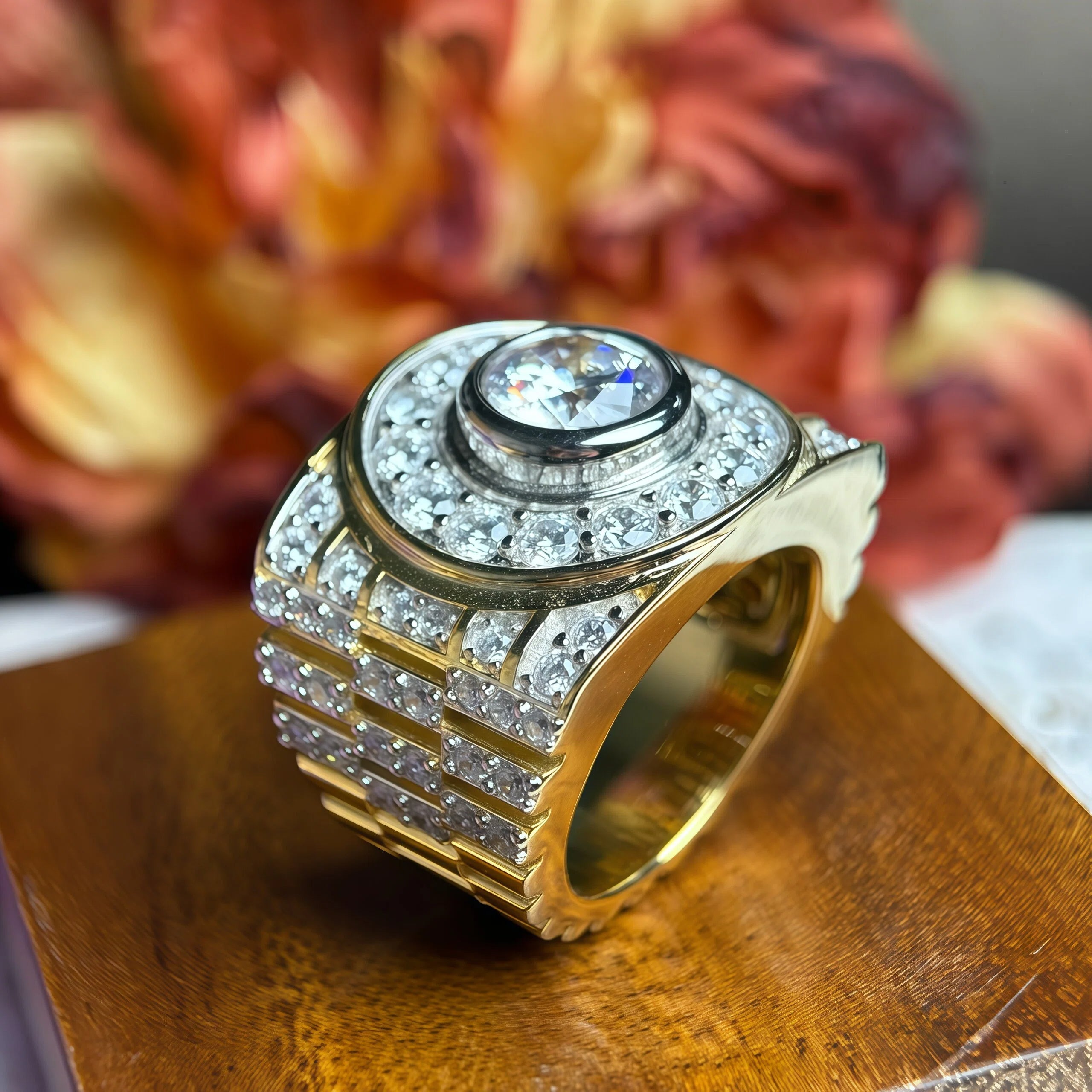 4.2ctw Two-Tone Gold-Plated Men's Ring