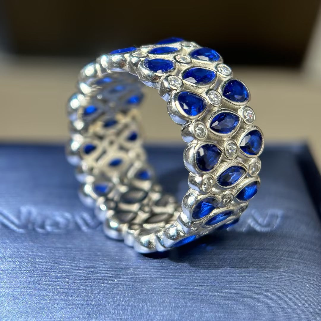 3.5ctw Pear-Shaped Marquise-Cut Blue Gemstone Mesh Band