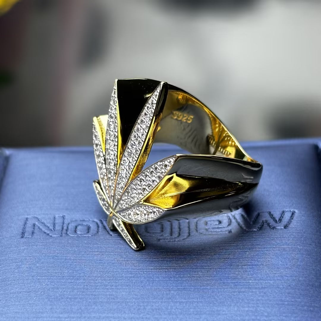 1.4ctw gemstone Round Micropavé Gold Leaf Gemstone Ring