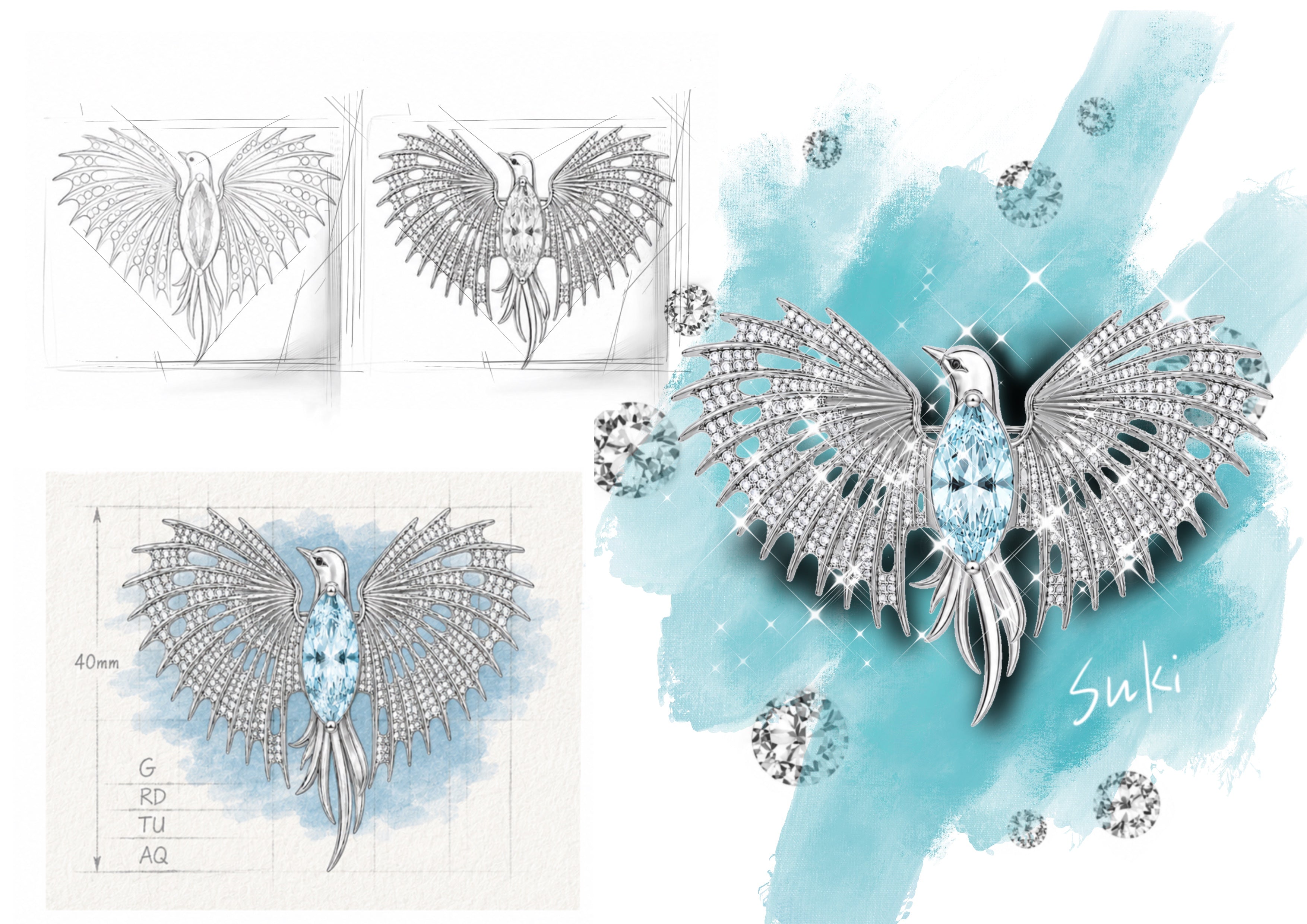5CTW Marquise Cut Blue Cubic Zirconia Graceful 925 Sterling Silver Brooch-Novajew