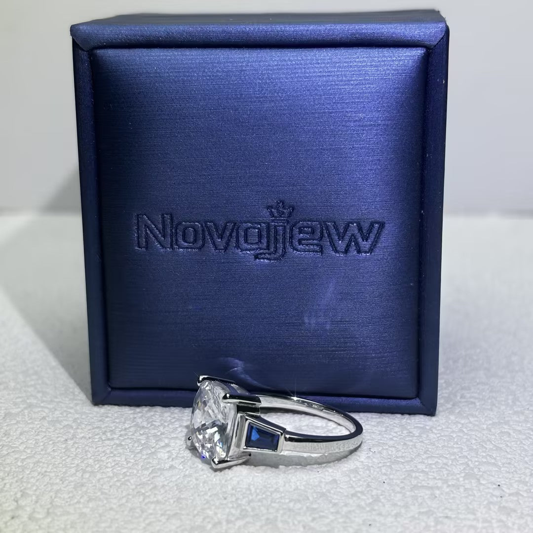 5.2Ctw Vintage cushion-cut and trapezoidal blue gemstone engagement ring