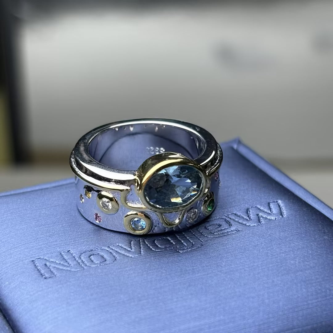 3.0Ctw Oval Aquamarine Wave Pattern Engagement Ring