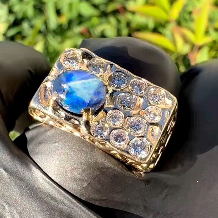 3.0Ctw Deep Blue Opal Personalized Ring