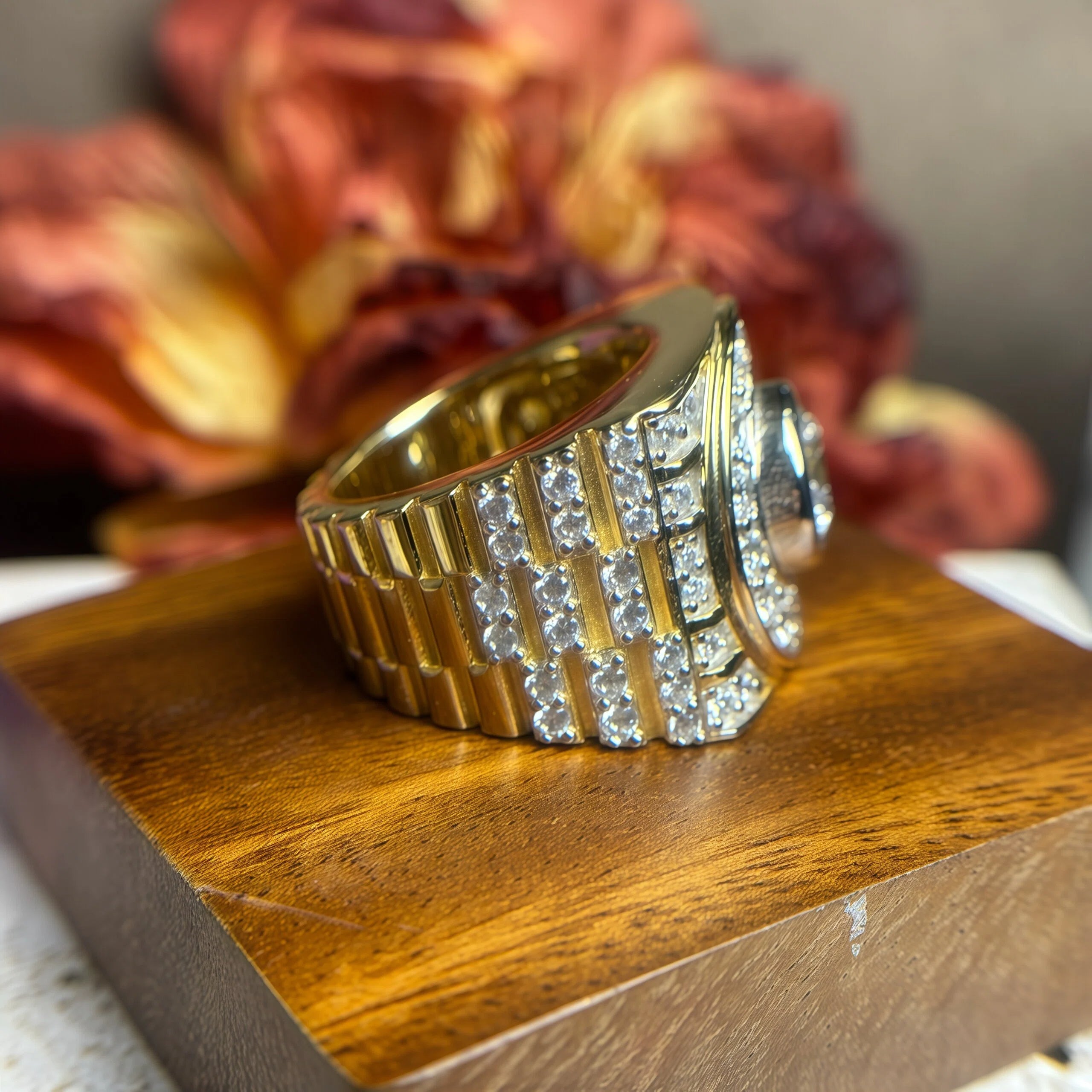4.2ctw Two-Tone Gold-Plated Men's Ring