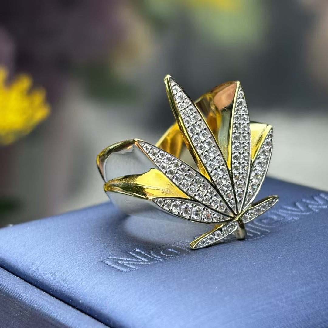 1.4ctw gemstone Round Micropavé Gold Leaf Gemstone Ring