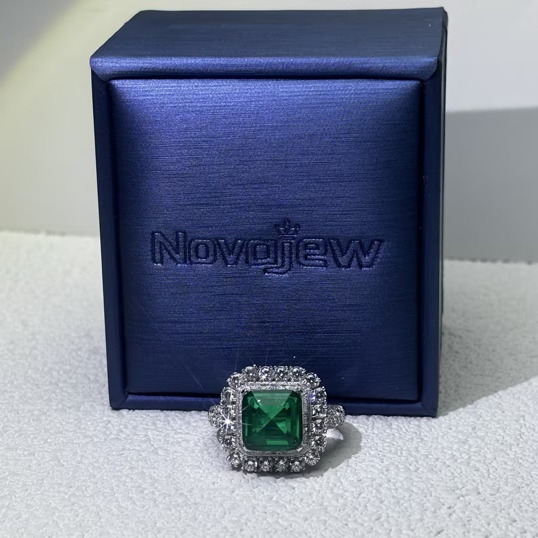 4.64Ctw Ascher-cut Emerald Vintage Gemstone Engagement Ring