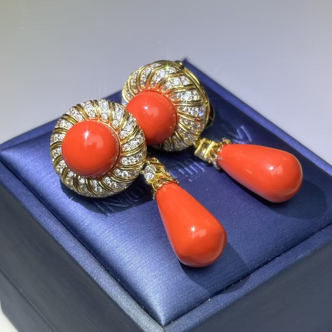 2.5Ctw Detachable Coral Pendant Earrings