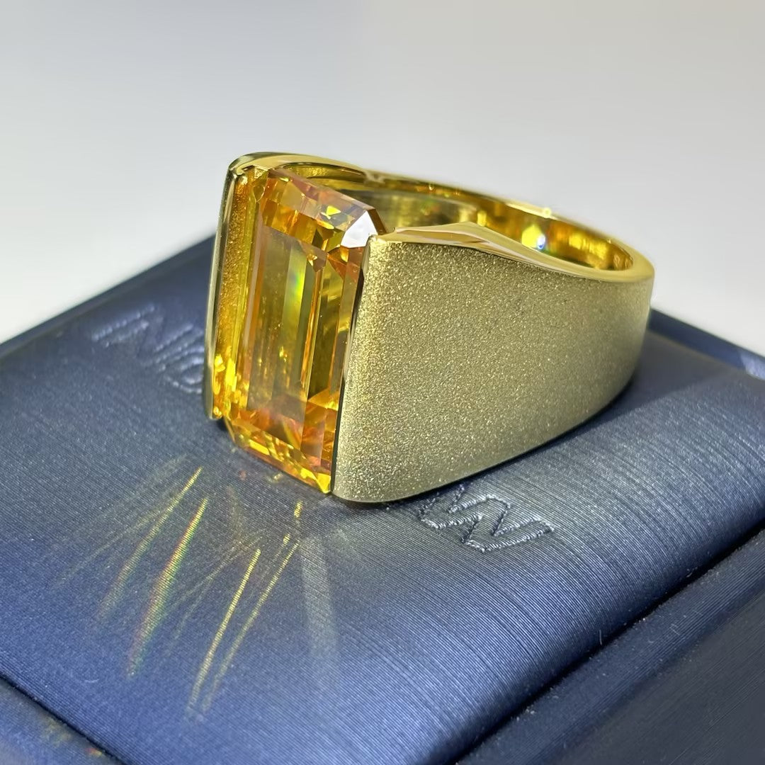 23.5Ctw Emerald-cut Yellow Gemstone Ring