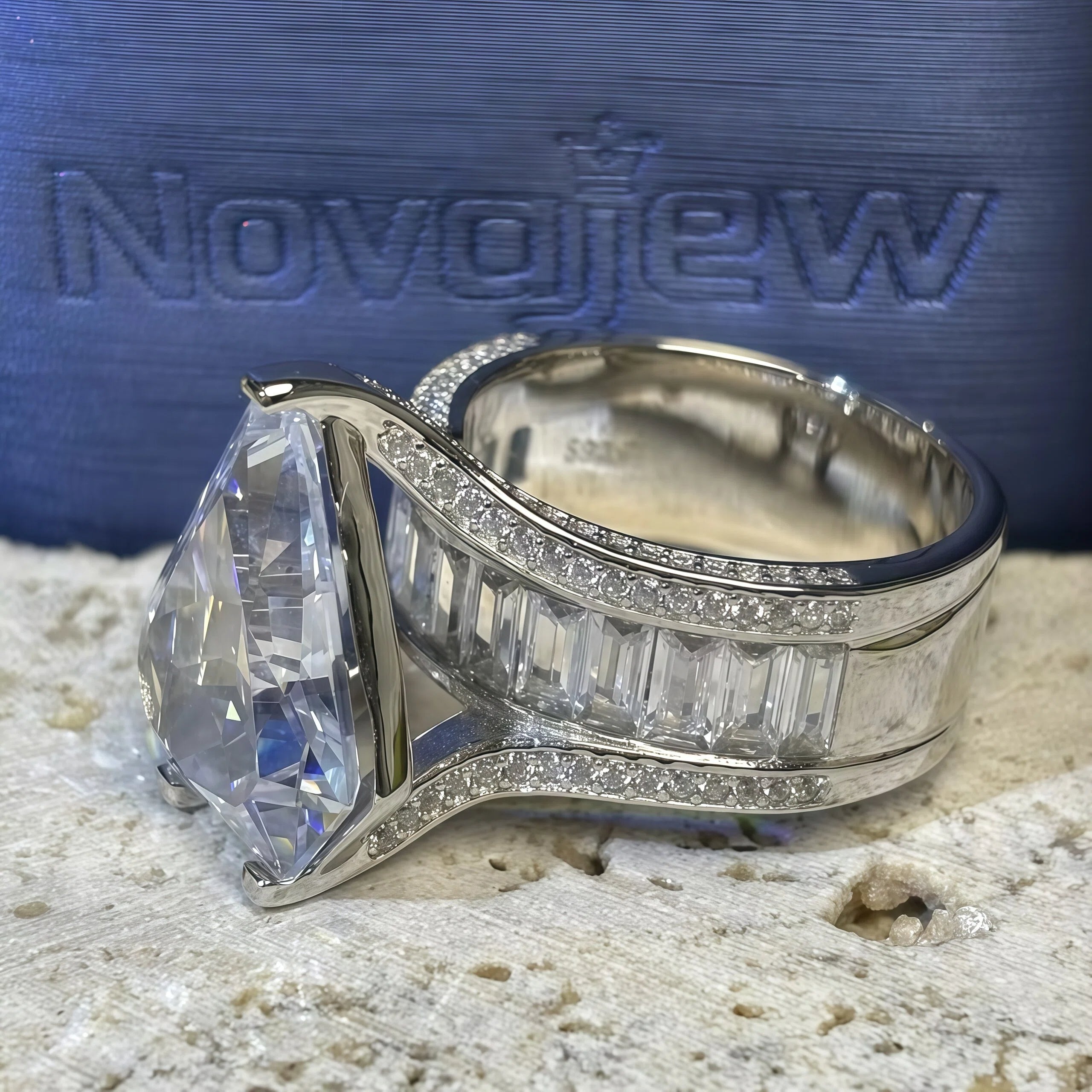 Shield Shape Gemstone Ring and Earrings for Men