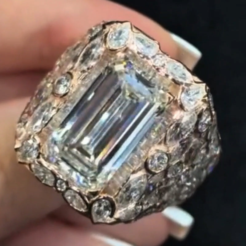 6.0Ctw Emerald-cut Cage-like Pavé Engagement Ring