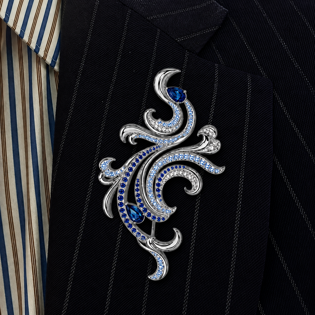 2 CTW Pear Cut Blue Cubic Zirconia Elegant 925 Sterling Silver Brooch-Novajew