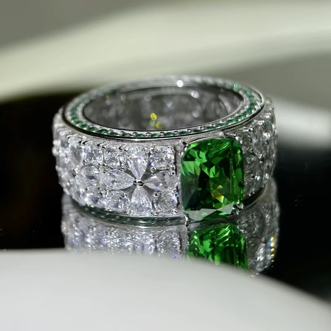 8 CTW Octagon Cut Green Cubic Zirconia Opulent 925 Sterling Silver Engagement Ring-NOVAJEW