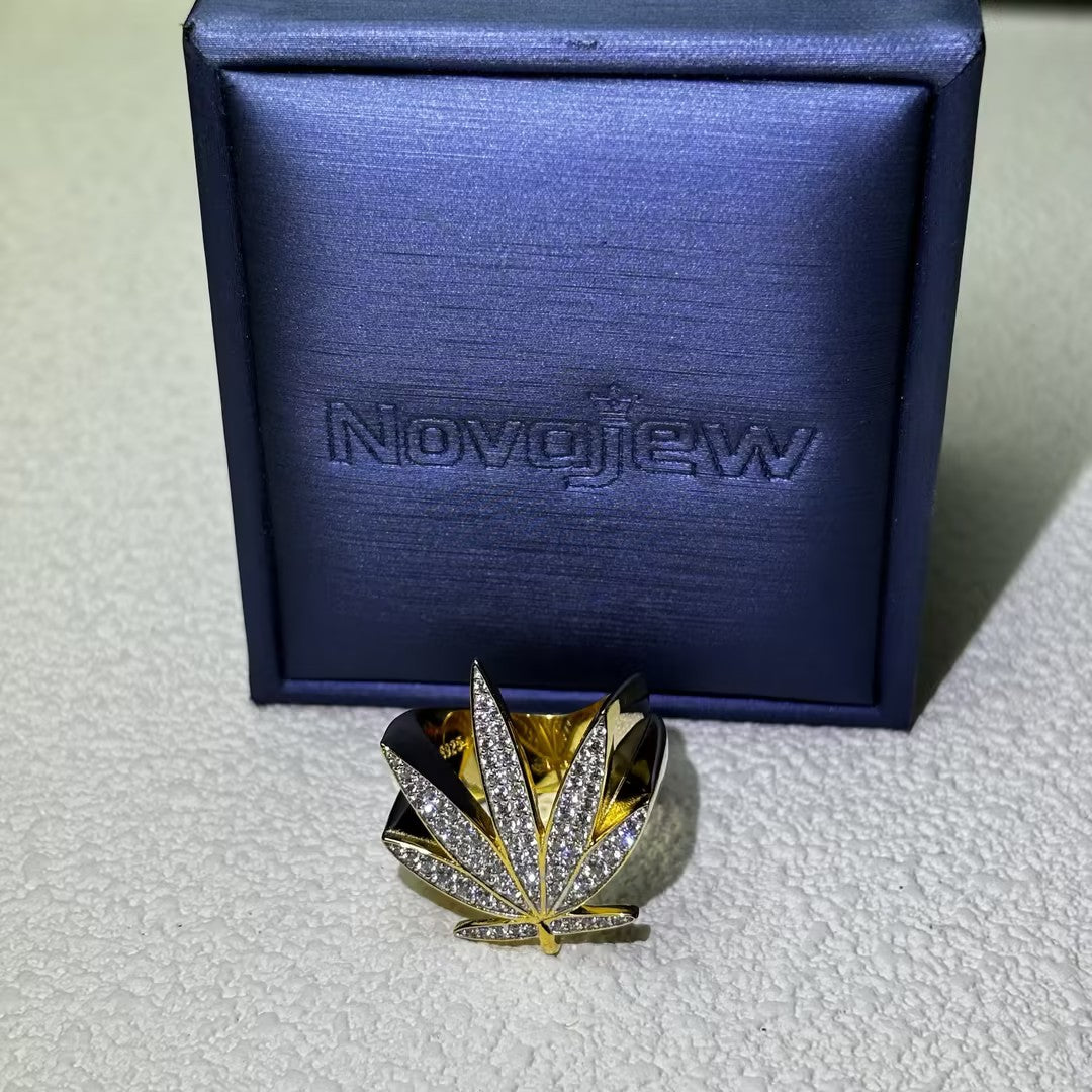 1.4ctw gemstone Round Micropavé Gold Leaf Gemstone Ring