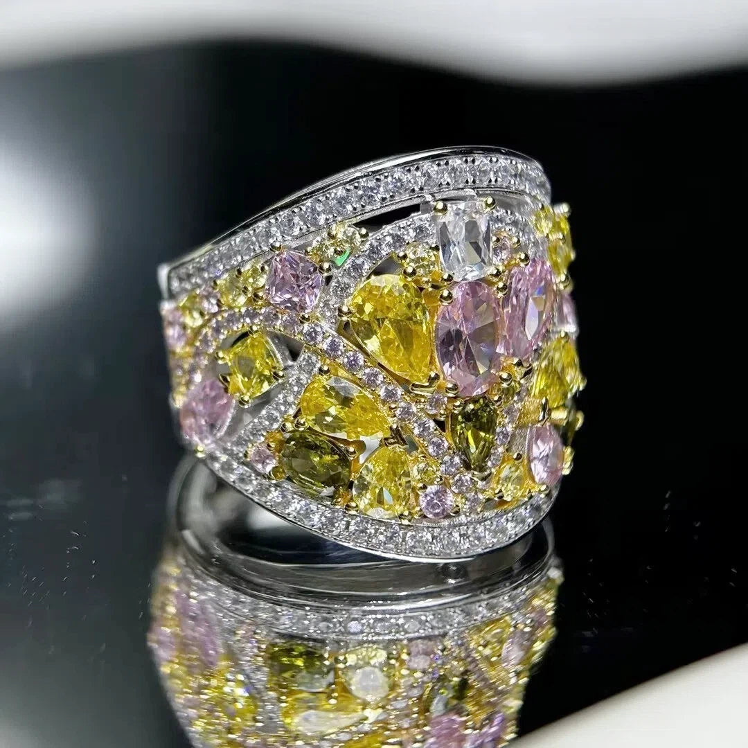 4 CTW Pear Cut Multi-colour Cubic Zirconia Modern 925 Sterling Silver Ring-NOVAJEW