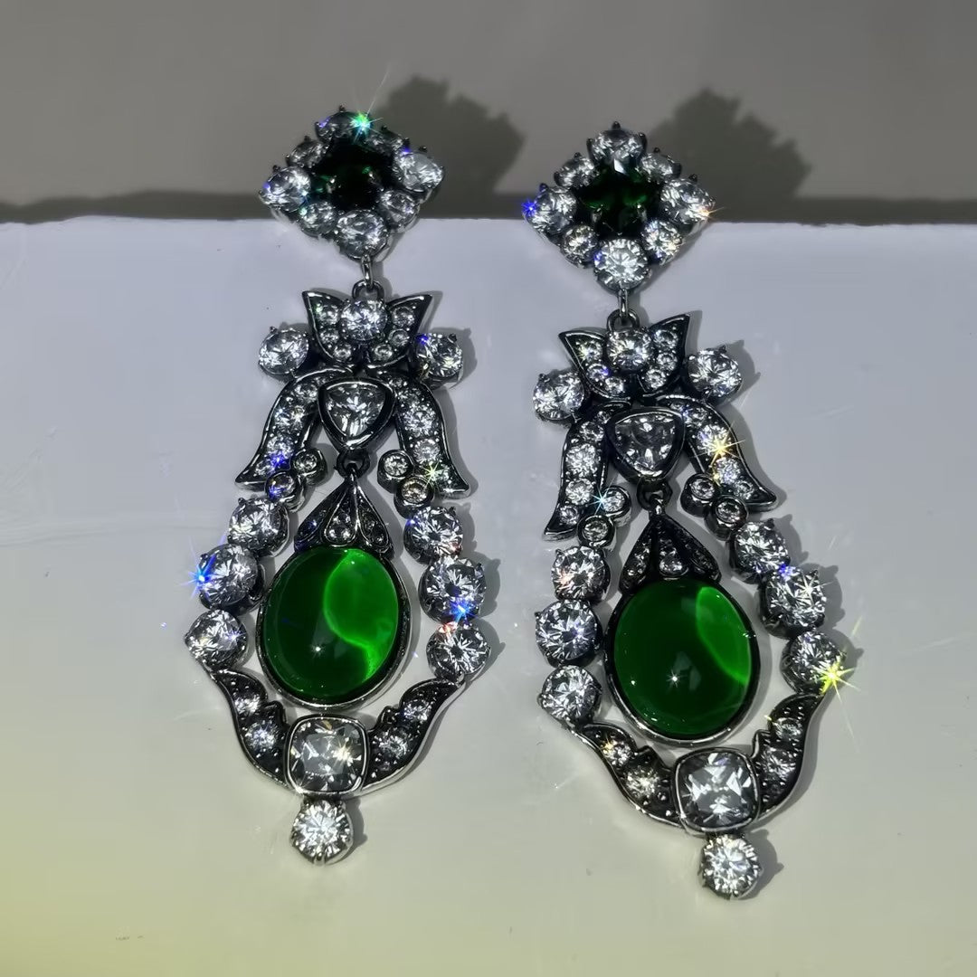 Emerald Brooch and Earring Set