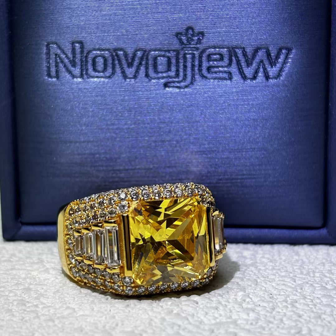 22.5Ctw Fancy Yellow Radiant Cut Pavé Gemstone Ring