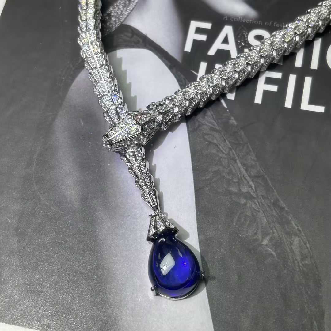 Waterdrop Blue Gem Serpent Pendant Necklace
