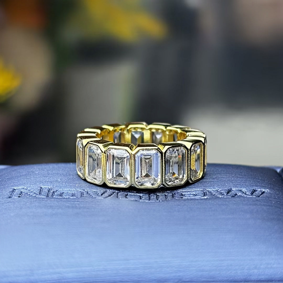 10.4ctw Emerald Cut Gold Eternity Row Ring