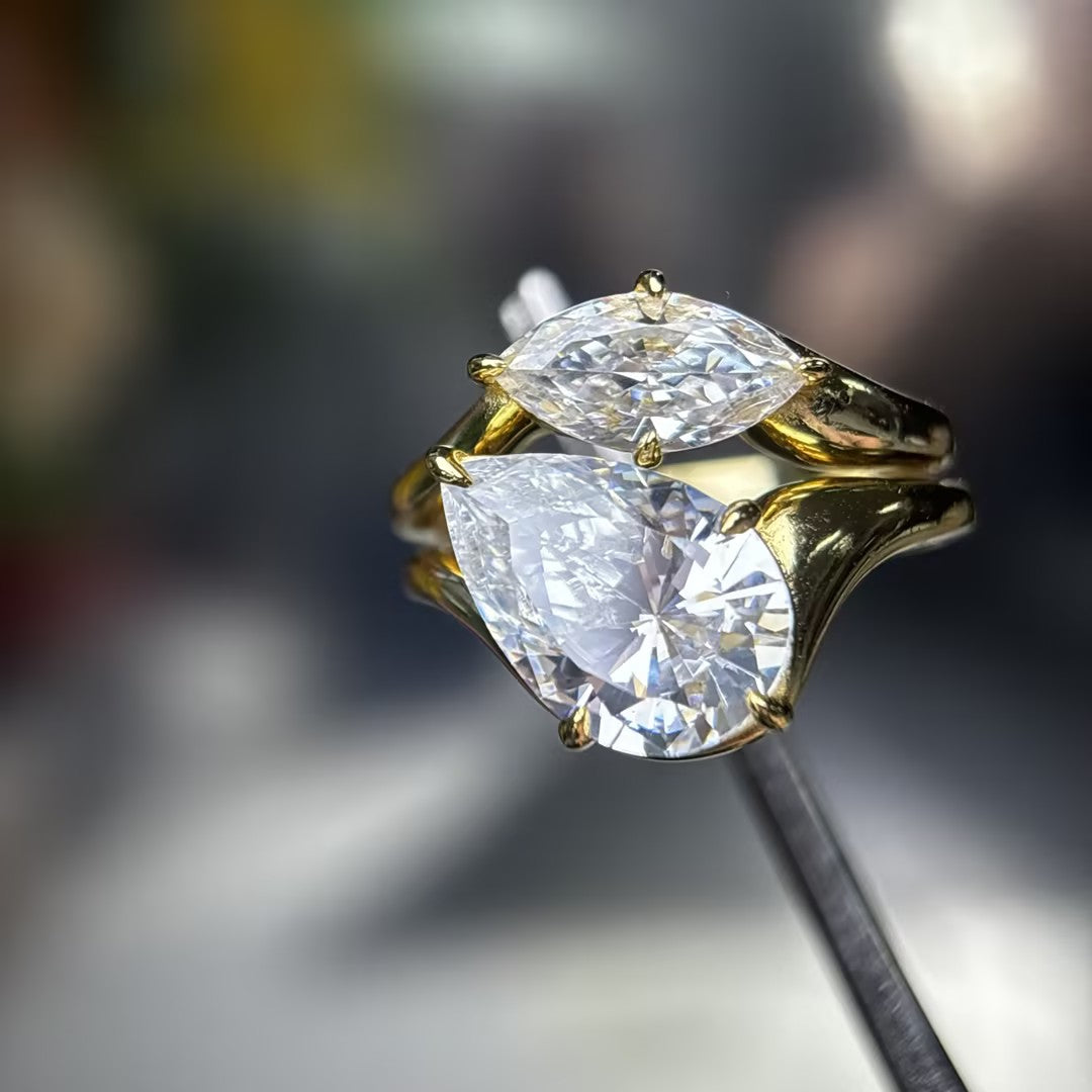 4.18Ctw Pear-shaped marquise double stone ring