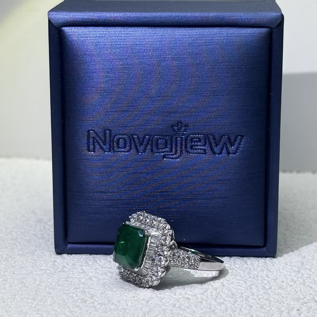 4.64Ctw Ascher-cut Emerald Vintage Gemstone Engagement Ring