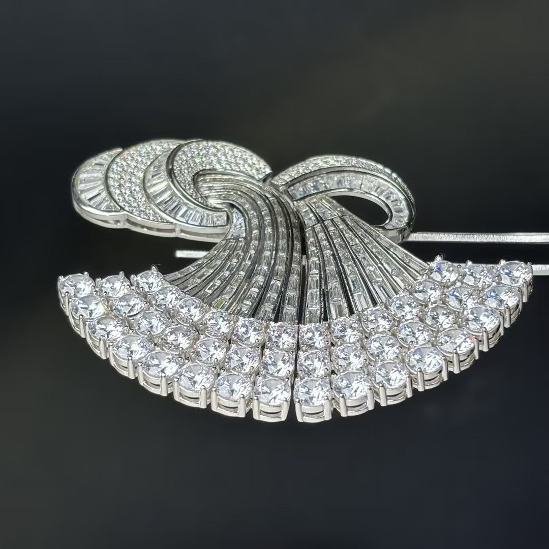 27Ctw Round and Rectangular Gemstone Double Clip Brooch